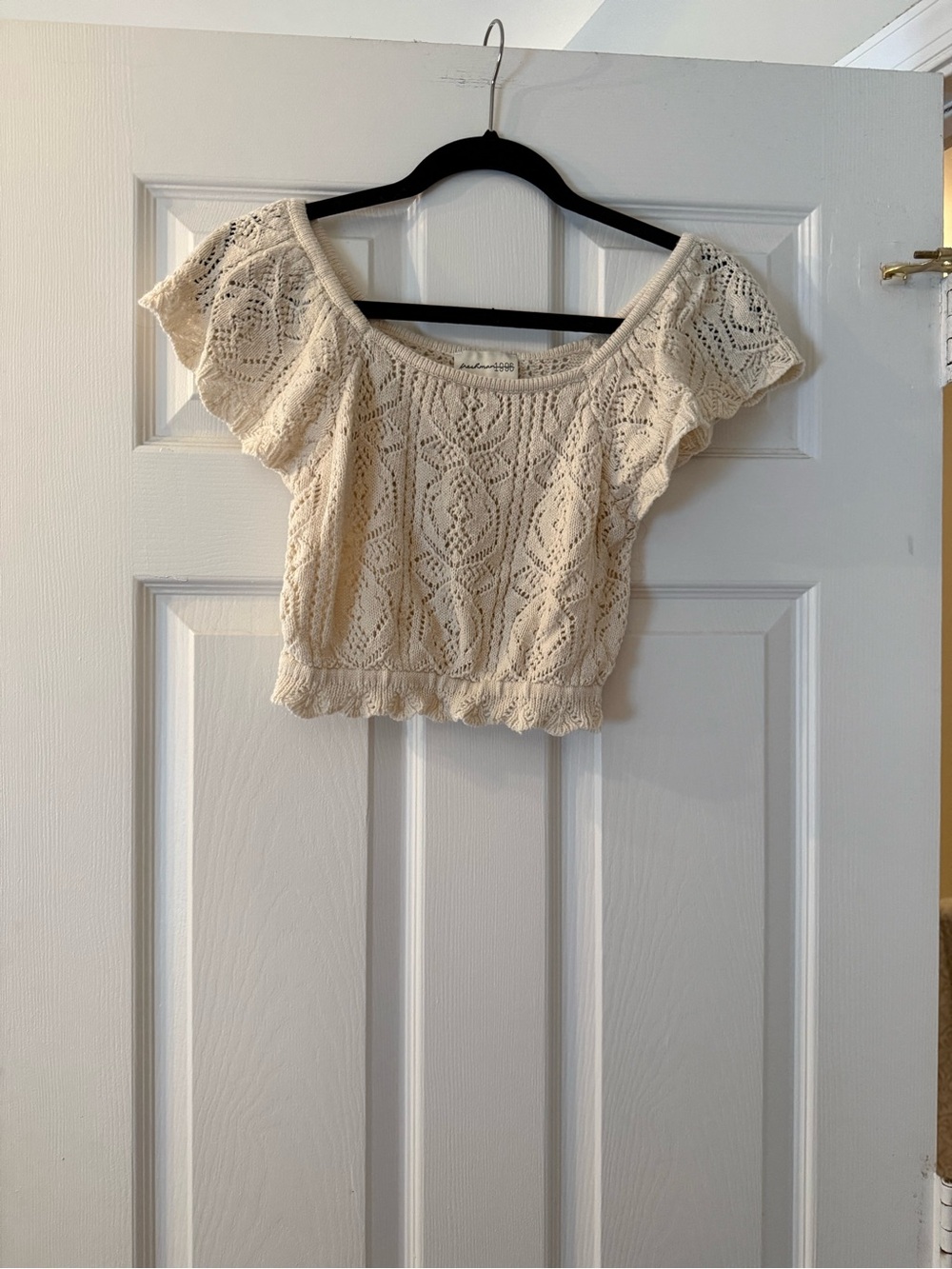 Freshman Cream Crochet Off-Shoulder Crop Top